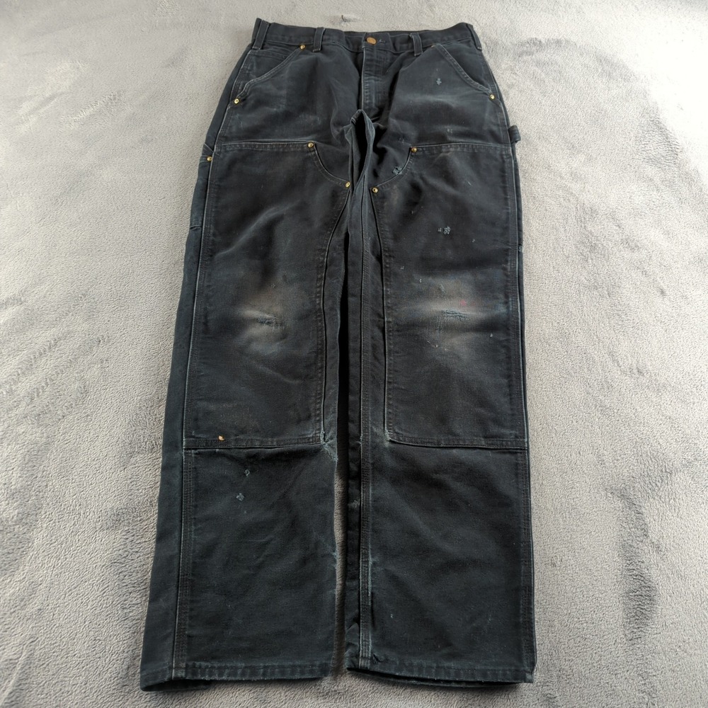 Vintage 90s Carhartt Double Knees Carpenter Jeans 32x32 (Fits 30x31) Black B01